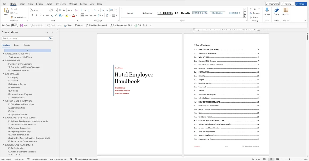 Hotel Employee Handbook Template
