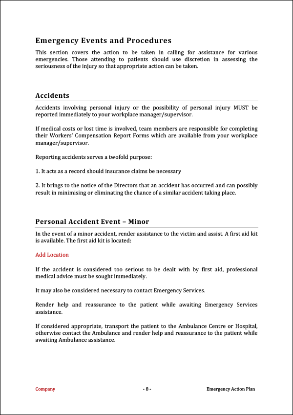 Emergency Action Plan Template | Emergency and Facilities Procedures