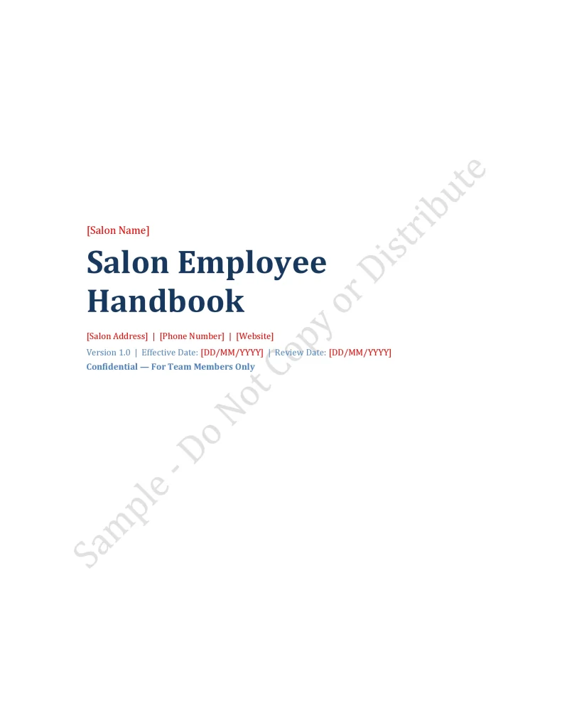 Hair Salon Employee Handbook Template - Cover Page