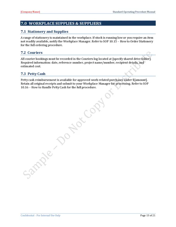 Standard Operating Procedure Template - Workplace Supplies