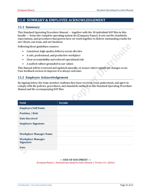 Standard Operating Procedure Template - Acknowledgement