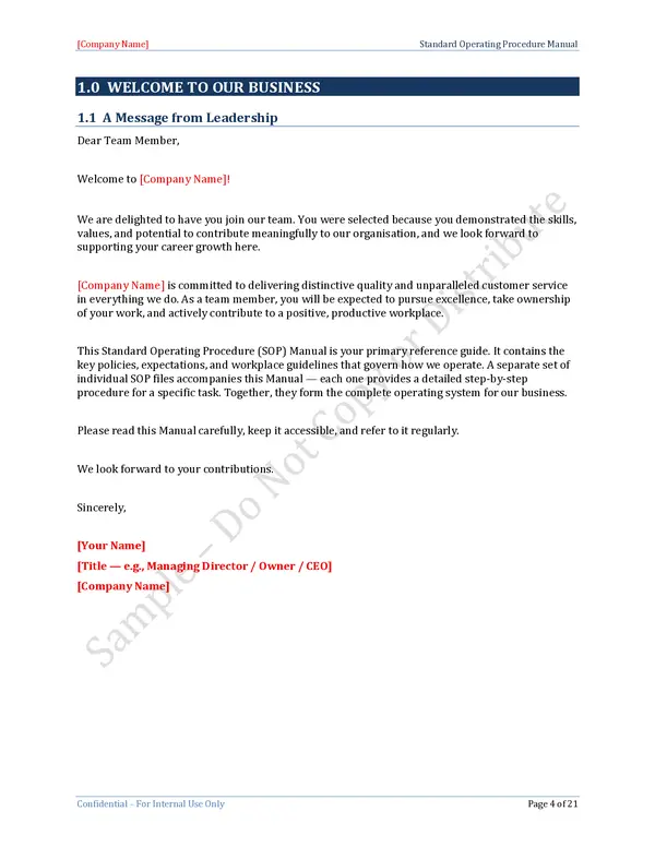 Standard Operating Procedure Template - Welcome
