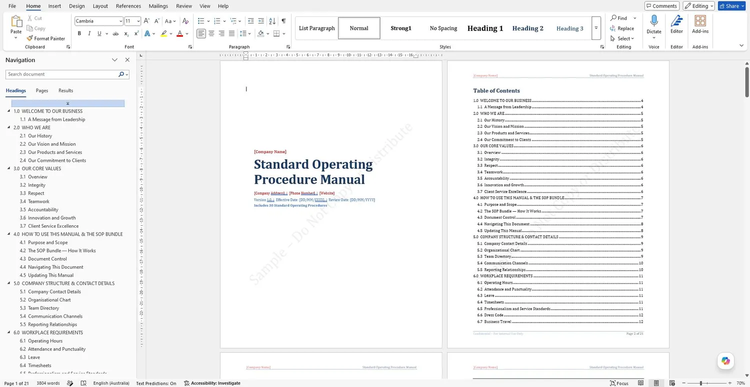 Standard Operating Procedure Template – MS Word View
