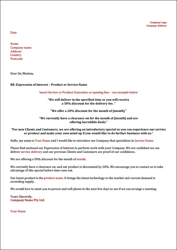 Expression of Interest Letter