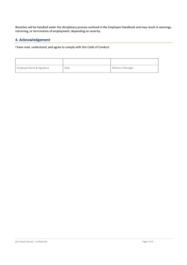 Car Wash Employee Code of Conduct Template - Page 2