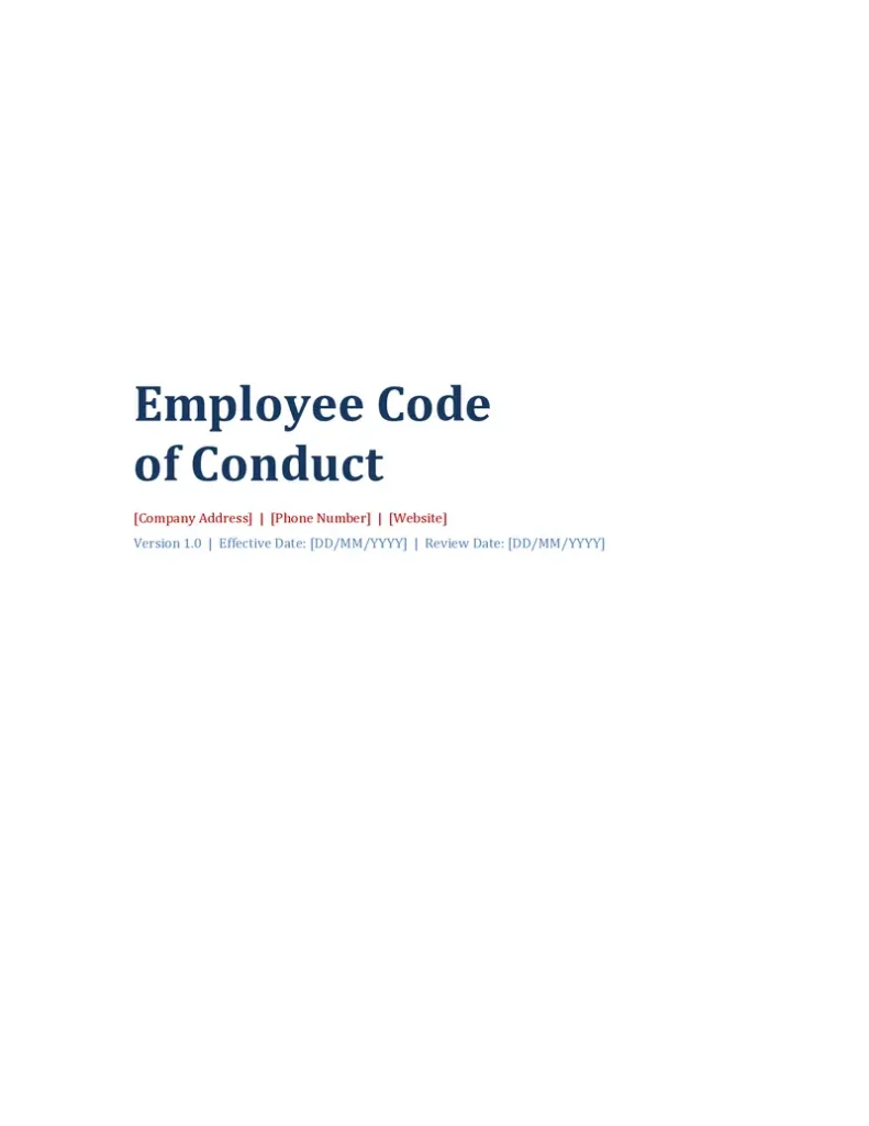 Employee Code of Conduct Template - Title Page